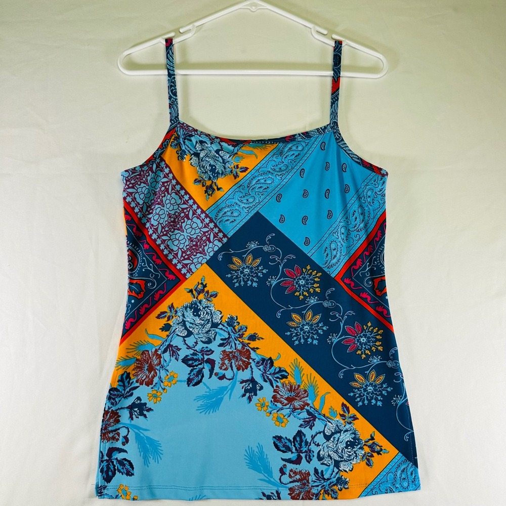 Tempest Colorful Patchwork Tank Top Split Hem Swim Womens Large